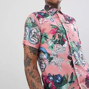 Criminal Damage Shirt In Pink Floral Print // small